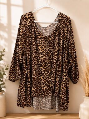 Leopard Print V-Neck Women’s Top - Brown
